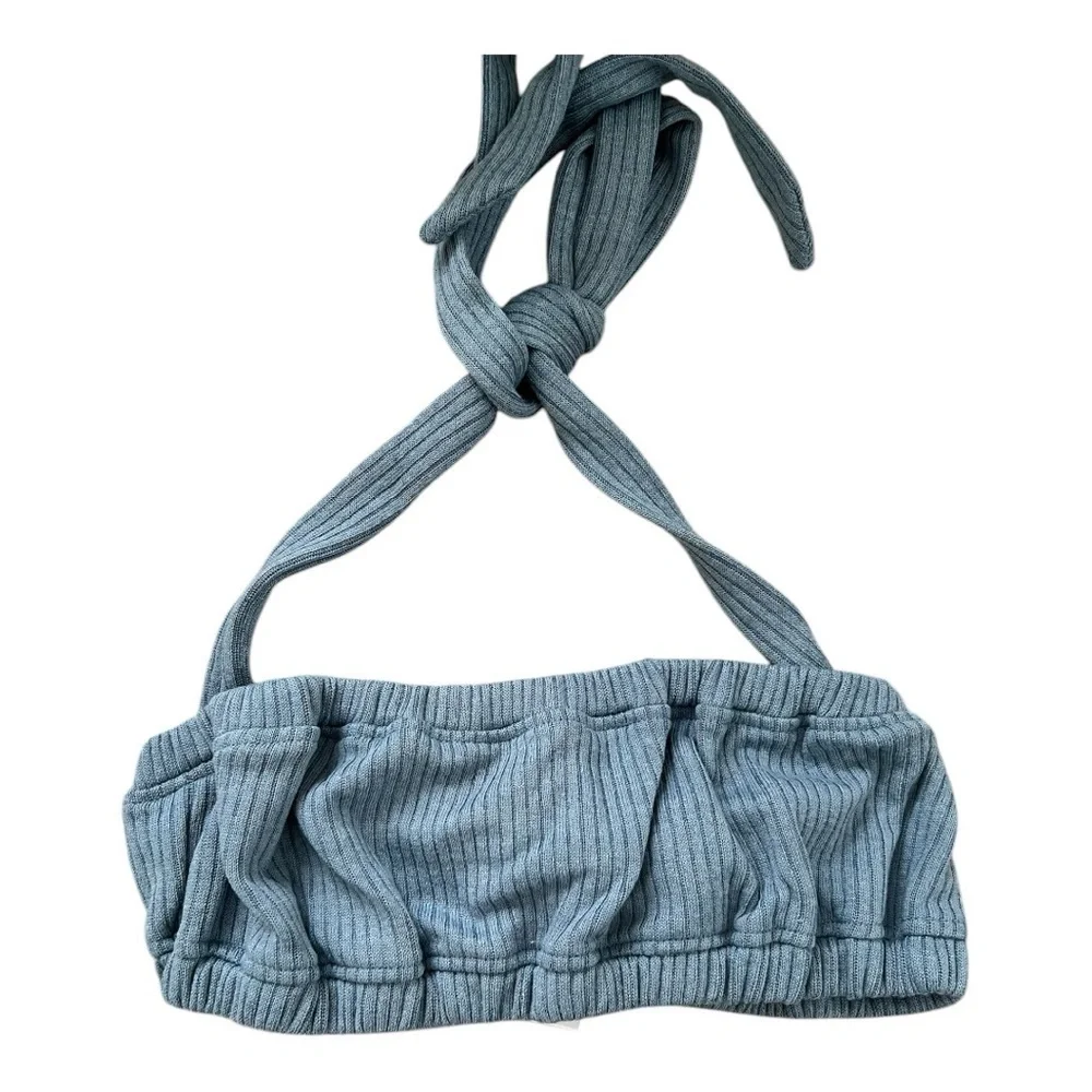 WeWoreWhat Halter Bra Top in Storm Size Medium, ribbed knit fabric & elastic - Picture 6 of 10